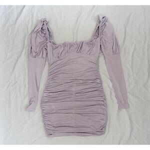 long sleeve ruched mini milkmaid dress